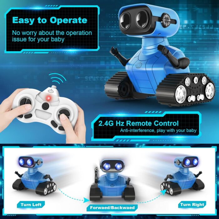 Robot Toys for Boys Girls, Rechargeable Remote Control Emo Robots with Auto-Demonstration, Flexible Head & Arms, Dance Moves, Music, Shining LED Eyes for 5+ Years Old Kids - Image 4