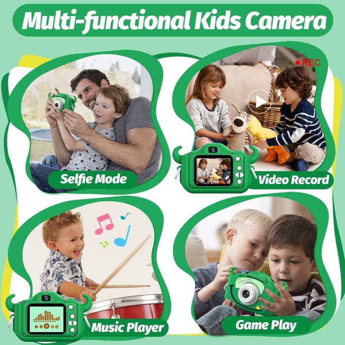 Goopow Kids Camera Toys for 3-8 Year Old Girls Boys,Children Digital Video Camcorder Camera with Cartoon Soft Silicone Cover, Best Chritmas Birthday Festival Gift for Kids - 32G SD Card Included - Image 2