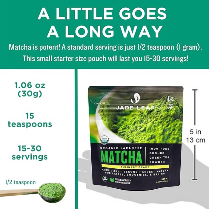 Jade Leaf Matcha Organic Green Tea Powder - Culinary Grade Premium Second Harvest - Authentic Japanese Origin (1.06 Ounce Pouch) - Image 3