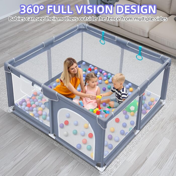 Suposeu Baby Playpen, Play Pen for Kids Activity Center, Large Baby Playard for Indoor and Outdoor, Sturdy Safety Baby Fence with Soft Breathable Mesh for Toddler (50 Inch×50 Inch, Grey) - Image 5