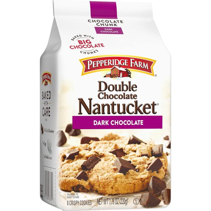 Pepperidge Farm Nantucket Crispy Double Dark Chocolate Chunk Cookies, 7.75 OZ Bag (8 Cookies) - Image 7