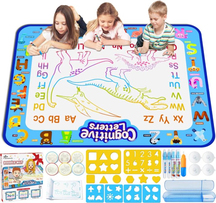 Jasonwell Aqua Water Doodle Mat 40 X 32 Inches Extra Large Magic Drawing Doodling Mat Coloring Mat Educational Toys Gifts for Kids Toddlers Boys Girls Age 2 3 4 5 6 7 8 Year Old (Alphabet)