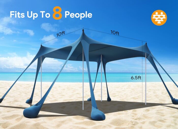 Osoeri Beach Tent, Camping Sun Shelter UPF50+ with 8 Sandbags, Sand Shovels, Ground Pegs & Stability Poles, Outdoor Shade Beach Canopy for Camping Trips, Fishing, Backyard Fun or Picnics - Image 2