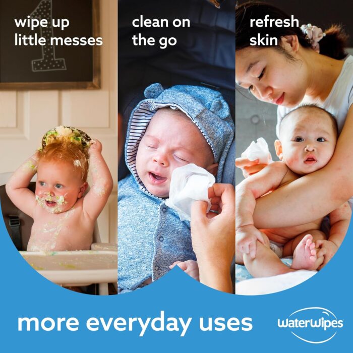 WaterWipes Plastic-Free Original Baby Wipes, 99.9% Water Based Wipes, Unscented & Hypoallergenic for Sensitive Skin, 60 Count (Pack of 12), Packaging May Vary - Image 6