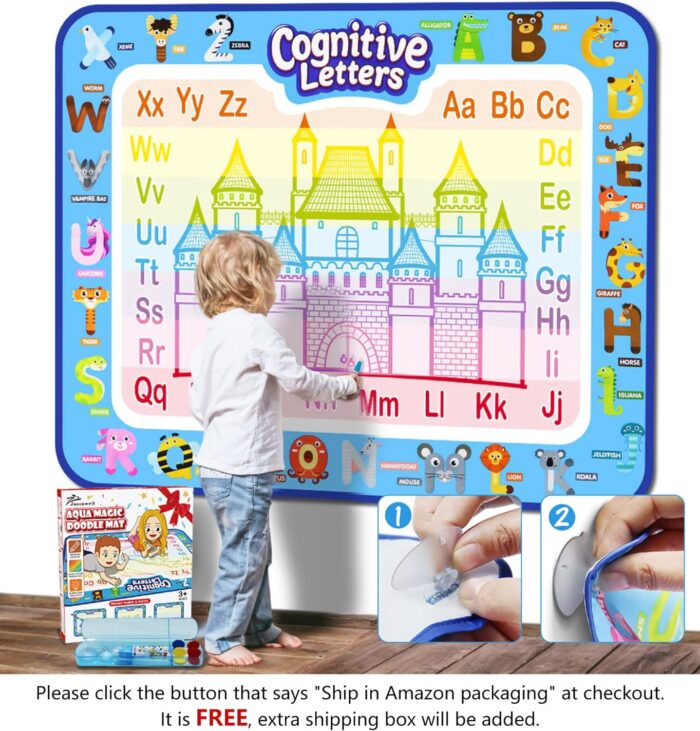 Jasonwell Aqua Water Doodle Mat 40 X 32 Inches Extra Large Magic Drawing Doodling Mat Coloring Mat Educational Toys Gifts for Kids Toddlers Boys Girls Age 2 3 4 5 6 7 8 Year Old (Alphabet) - Image 2