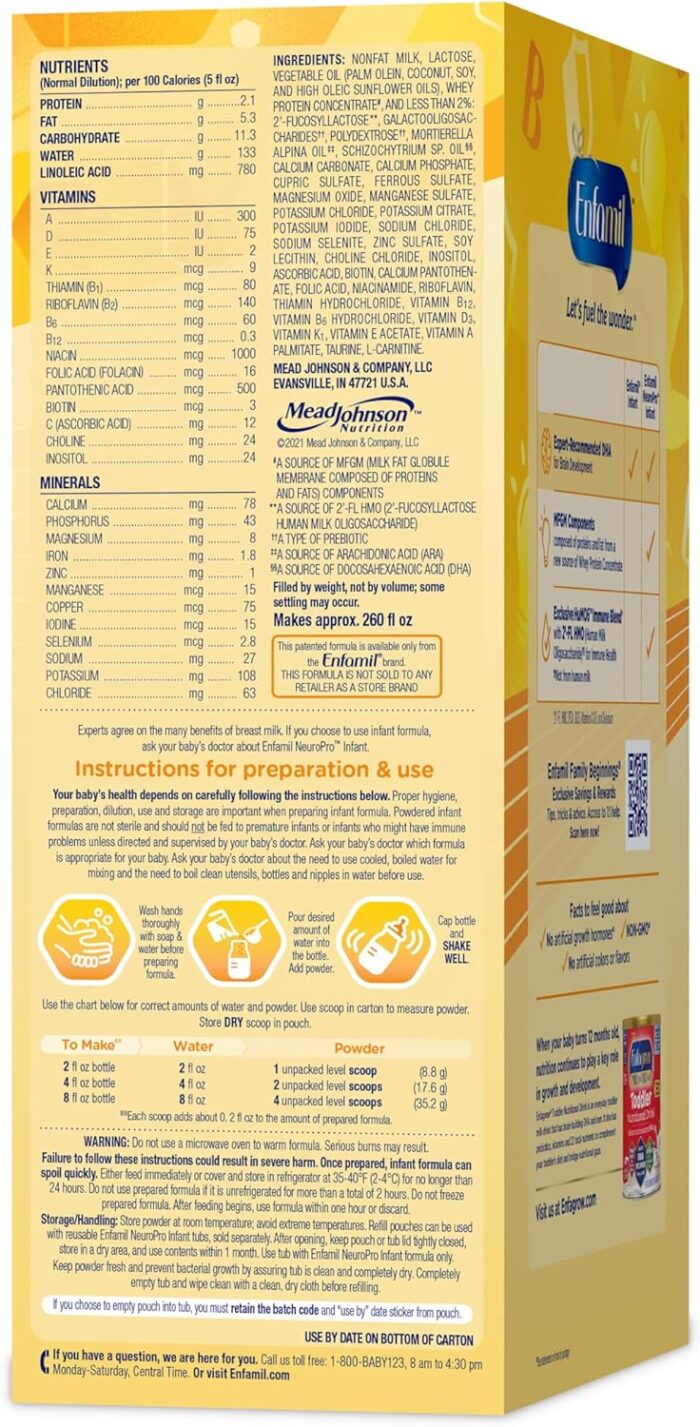 Enfamil NeuroPro Baby Formula, MFGM* 5-Year Benefit, Expert-Recommended Brain-Building Omega-3 DHA, Exclusive Immune Supporting HuMO6 Blend, Infant Formula Powder, Baby Milk, 36.4 Oz (Pack of 4) - Image 8