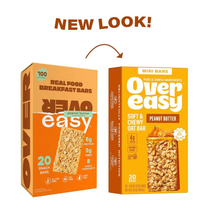 Over Easy Mini Granola Breakfast Bars - Best Protein for Morning Energy - 100 Calories Healthy Snacks - Soft and Chewy - Gluten Free, Dairy Free, Soy Free and Kosher (Peanut Butter, 20 Count) - Image 3