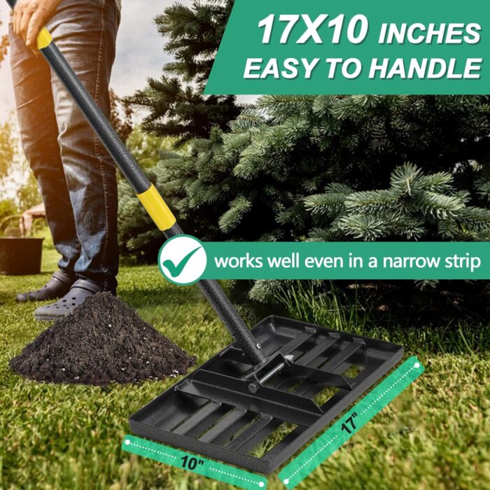 Lawn Leveling Rake, 17x10 Heavy Duty Lawn Leveler with Adjustable Handle Dirt Ground Level Tool for Yard Garden (72 Inch) - Image 2