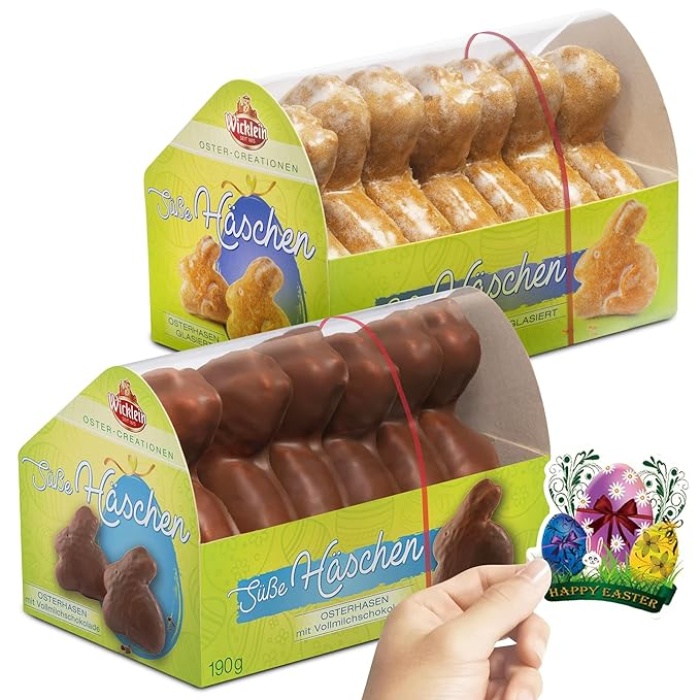 Grateful Grocer Bunny Easter Cookies Variety Pack of Soft Gingerbread Cookies Imported German Easter Cookies Bakery for Home or Cookie Gifts Snacks and Kids Easter Sticker (Glazed and Chocolate)