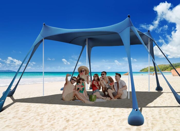 Osoeri Beach Tent, Camping Sun Shelter UPF50+ with 8 Sandbags, Sand Shovels, Ground Pegs & Stability Poles, Outdoor Shade Beach Canopy for Camping Trips, Fishing, Backyard Fun or Picnics