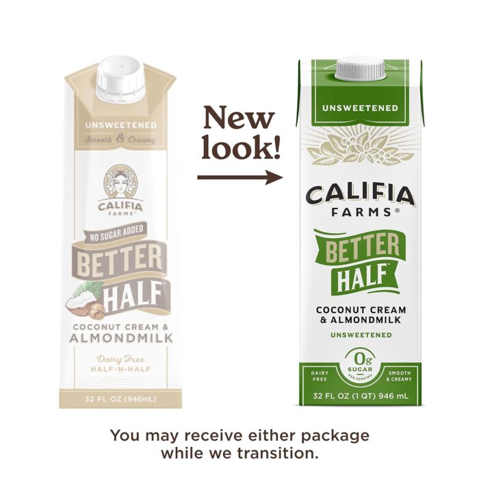 Califia Farms - Unsweetened Better Half, Half and Half Substitute, 32 Oz (Pack of 6), Almond Milk, Coconut Cream, Coffee Creamer, Keto, Shelf Stable, Dairy Free, Plant Based, Vegan - Image 2