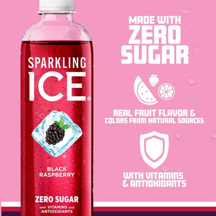 Sparkling Ice, Black Raspberry Sparkling Water, Zero Sugar Flavored Water, with Vitamins and Antioxidants, Low Calorie Beverage, 17 fl oz Bottles (Pack of 12) - Image 3