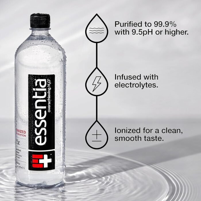 Essentia Water Bottled , 1 Liter, 12-Pack, Ionized Alkaline Water:99.9% Pure, Infused With Electrolytes, 9.5 pH Or Higher With A Clean, Smooth Taste - Image 2