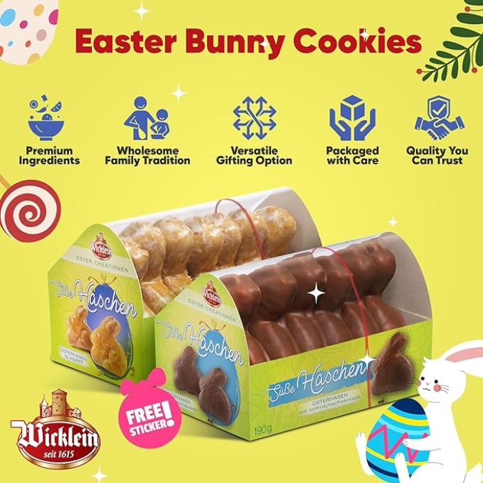 Grateful Grocer Bunny Easter Cookies Variety Pack of Soft Gingerbread Cookies Imported German Easter Cookies Bakery for Home or Cookie Gifts Snacks and Kids Easter Sticker (Glazed and Chocolate) - Image 2