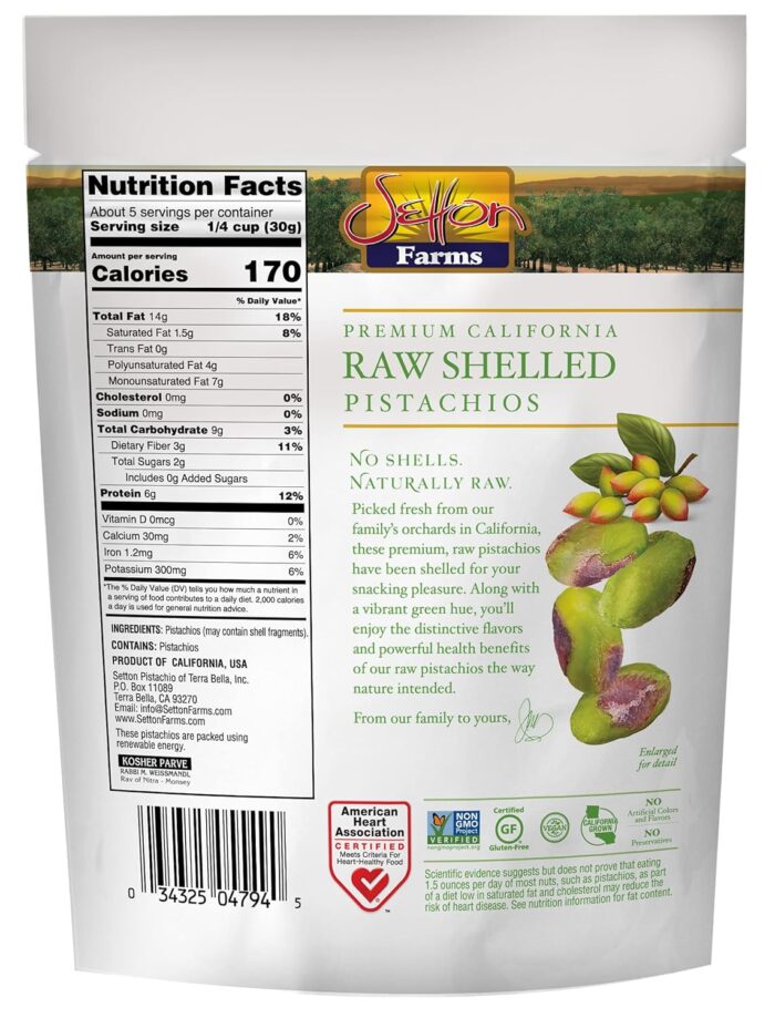 Setton Farms Naturally Raw Shelled Pistachios, No Shell, Non-GMO Project Verified, Certified Gluten Free, Vegan and Kosher, Heart Healthy Snack, 5 Oz - Image 6