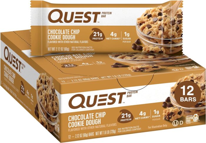 Quest Nutrition Chocolate Chip Cookie Dough Protein Bars, High Protein, Low Carb, Gluten Free, Keto Friendly, 12 Count