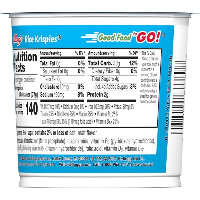 Kellogg's Rice Krispies Breakfast Cereal Cups, Kids Snacks, Cereal Cup to Go, Original, 15.6oz Case (12 Cups) - Image 7