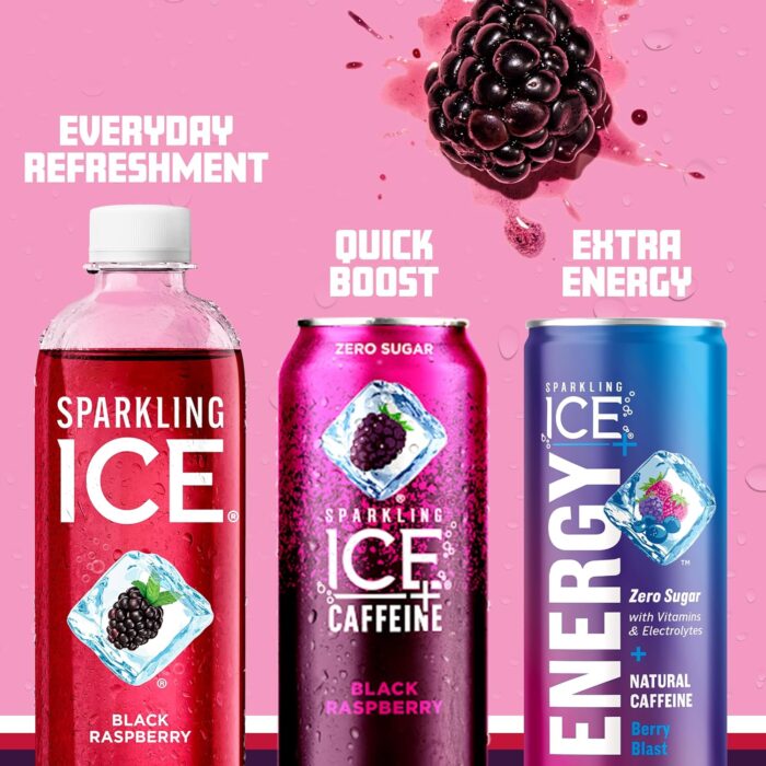 Sparkling Ice, Black Raspberry Sparkling Water, Zero Sugar Flavored Water, with Vitamins and Antioxidants, Low Calorie Beverage, 17 fl oz Bottles (Pack of 12) - Image 5