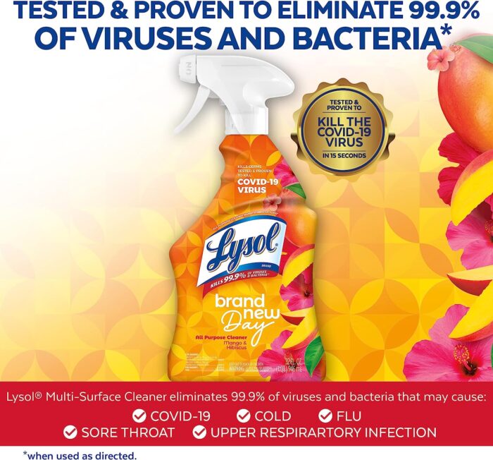 Lysol All-Purpose Cleaner, Sanitizing and Disinfecting Spray, To Clean and Deodorize, Mango & Hibiscus Scent, 32oz - Image 3