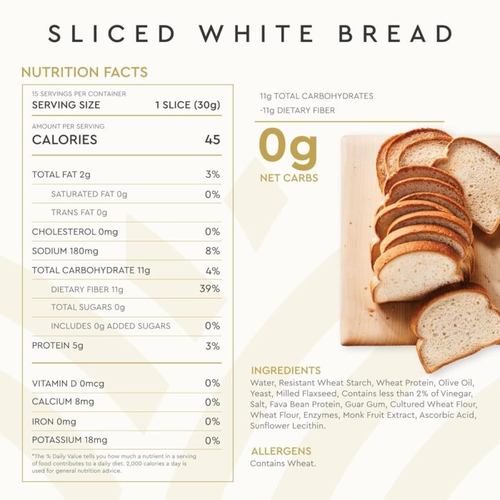 Hero Classic White Bread — Delicious Bread with 0g Net Carb, 0g Sugar, 45 Calories, 11g Fiber per Slice | Tastes Like Regular Bread | Low Carb & Keto Friendly Bread Loaf —15 Slices/Loaf, 2 Loaves - Image 3