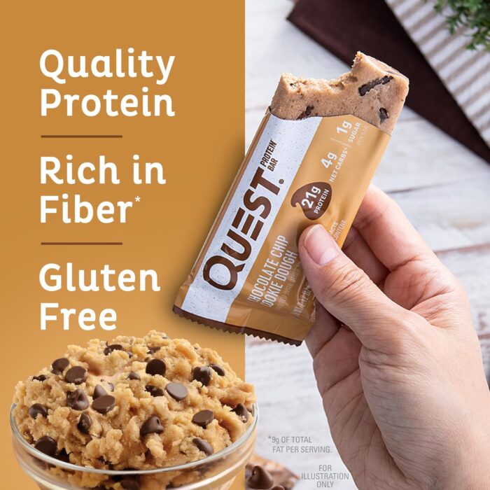 Quest Nutrition Chocolate Chip Cookie Dough Protein Bars, High Protein, Low Carb, Gluten Free, Keto Friendly, 12 Count - Image 3