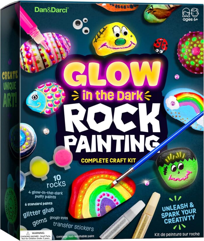 Kids Rock Painting Kit - Glow in The Dark - Arts & Crafts Easter Gifts for Boys and Girls Ages 4-12 - Craft Activities Kits - Creative Art Toys for 4, 5, 6, 7, 8, 9, 10, 11 & 12 Year Old Kids