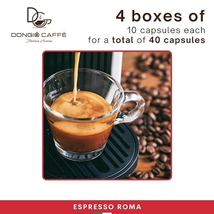 Dongiò Caffè Espresso Roma, 40 Count Of Single-Serve Aluminum Coffee Capsules Compatible With Nespresso Original Machines, Med-Dark Roast - Intensity 7/10 - Image 5