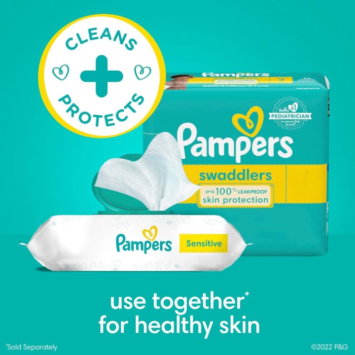 Pampers Sensitive Baby Wipes, Water Based, Hypoallergenic and Unscented, 4 Flip-Top Packs (336 Wipes Total) - Image 7