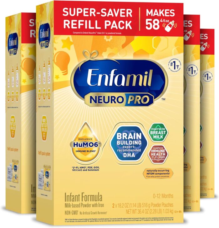 Enfamil NeuroPro Baby Formula, MFGM* 5-Year Benefit, Expert-Recommended Brain-Building Omega-3 DHA, Exclusive Immune Supporting HuMO6 Blend, Infant Formula Powder, Baby Milk, 36.4 Oz (Pack of 4)