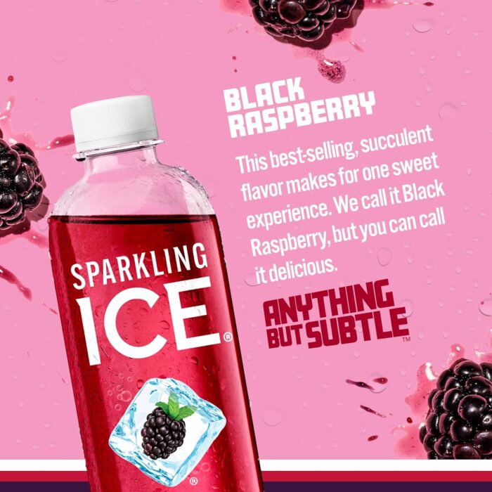 Sparkling Ice, Black Raspberry Sparkling Water, Zero Sugar Flavored Water, with Vitamins and Antioxidants, Low Calorie Beverage, 17 fl oz Bottles (Pack of 12) - Image 2