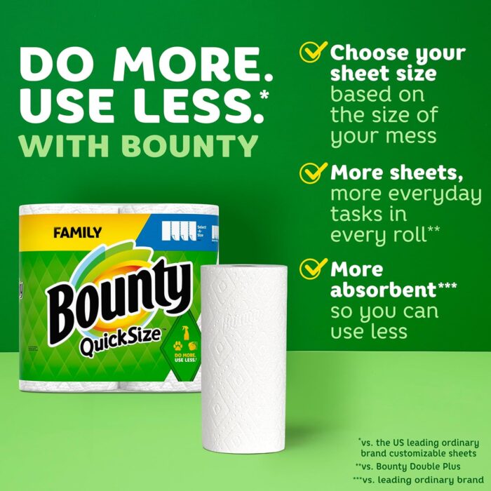 Bounty Quick Size Paper Towels, White, 8 Family Rolls = 20 Regular Rolls - Image 2