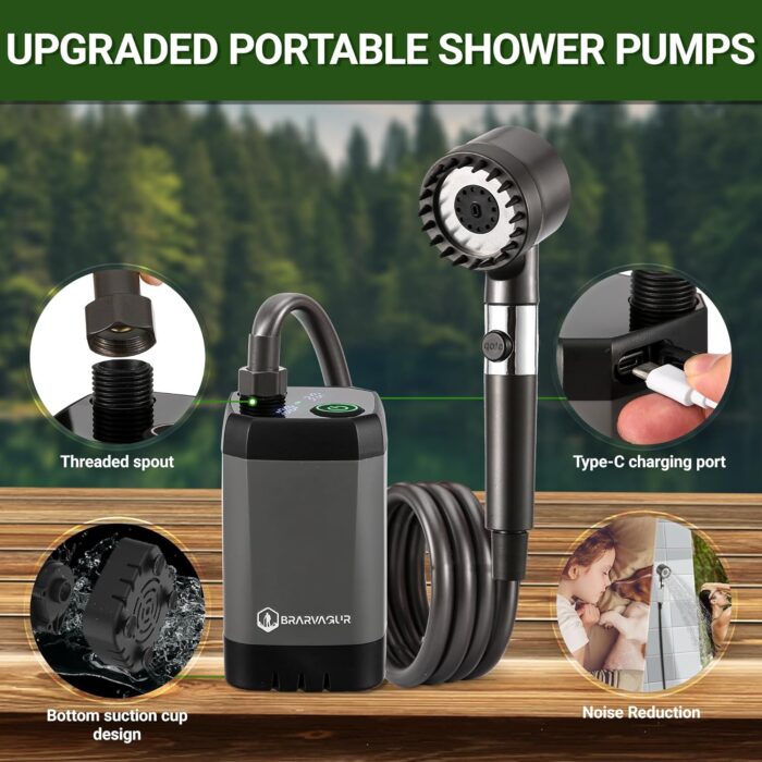 Upgrade Portable Camping Shower, 6000mAh Rechargeable Electric Shower Pump with Intelligent Digital Display Multiple Spray Modes Filtered Shower Head with Handheld for Outdoor Hiking, Travel - Image 4