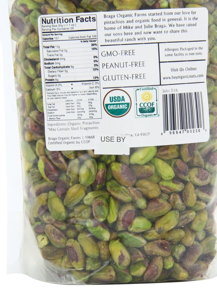 Braga Organic Farms Organic Raw Pistachios Kernels 2 lb. bag - Image 3