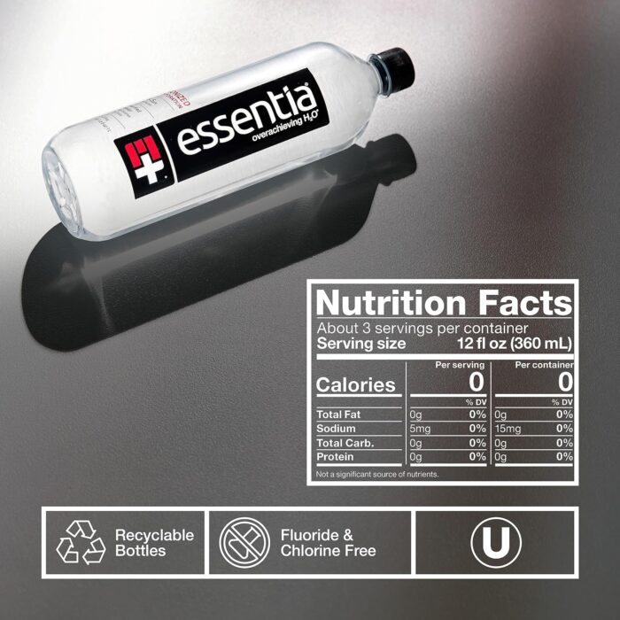 Essentia Water Bottled , 1 Liter, 12-Pack, Ionized Alkaline Water:99.9% Pure, Infused With Electrolytes, 9.5 pH Or Higher With A Clean, Smooth Taste - Image 6