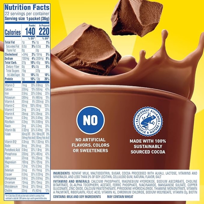 Carnation Breakfast Essentials Powder Drink Mix, Rich Milk Chocolate, 1.26 Ounce (Pack of 22), (Packaging May Vary) - Image 3