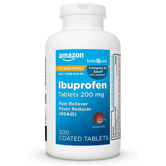 Amazon Basic Care Ibuprofen Tablets 200 mg, Pain Reliever/Fever Reducer, Body Aches, Headache, Arthritis Pain Relief and More, 500 Count