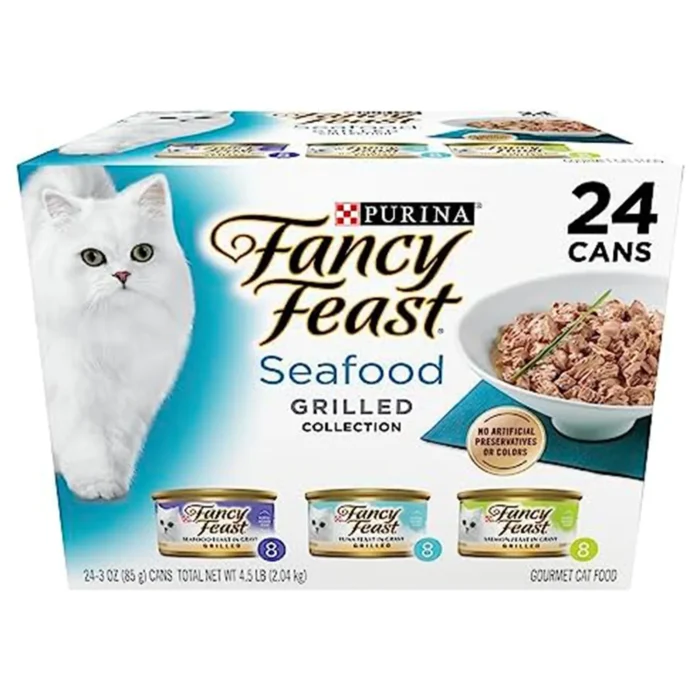 Purina Fancy Feast Grilled Wet Cat Food Seafood Collection in Wet Cat Food Variety Pack - (Pack of 24) 3 oz. Cans  Canned Wet Pet Food : Pet Supplies