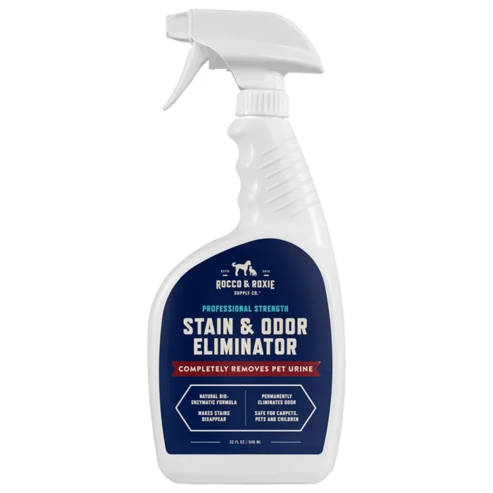 Rocco & Roxie Supply Co. Stain & Odor Eliminator for Strong Odor, 32oz Enzyme Pet Odor Eliminator for Home, Carpet Stain Remover for Cats & Dog Pee, Enzymatic Cat Urine Destroyer, Carpet Cleaner Spray